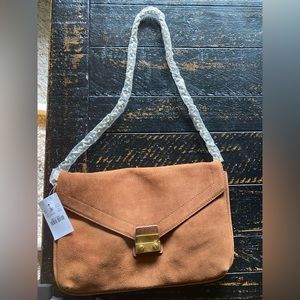 Brand new JCREW Suede Clutch purse with gold chain
